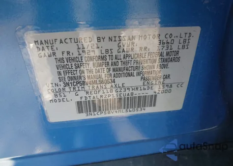 2021 Nissan Kicks S Xtronic Cvt from USA, damaged, VIN 3N1CP5BV4ML560534